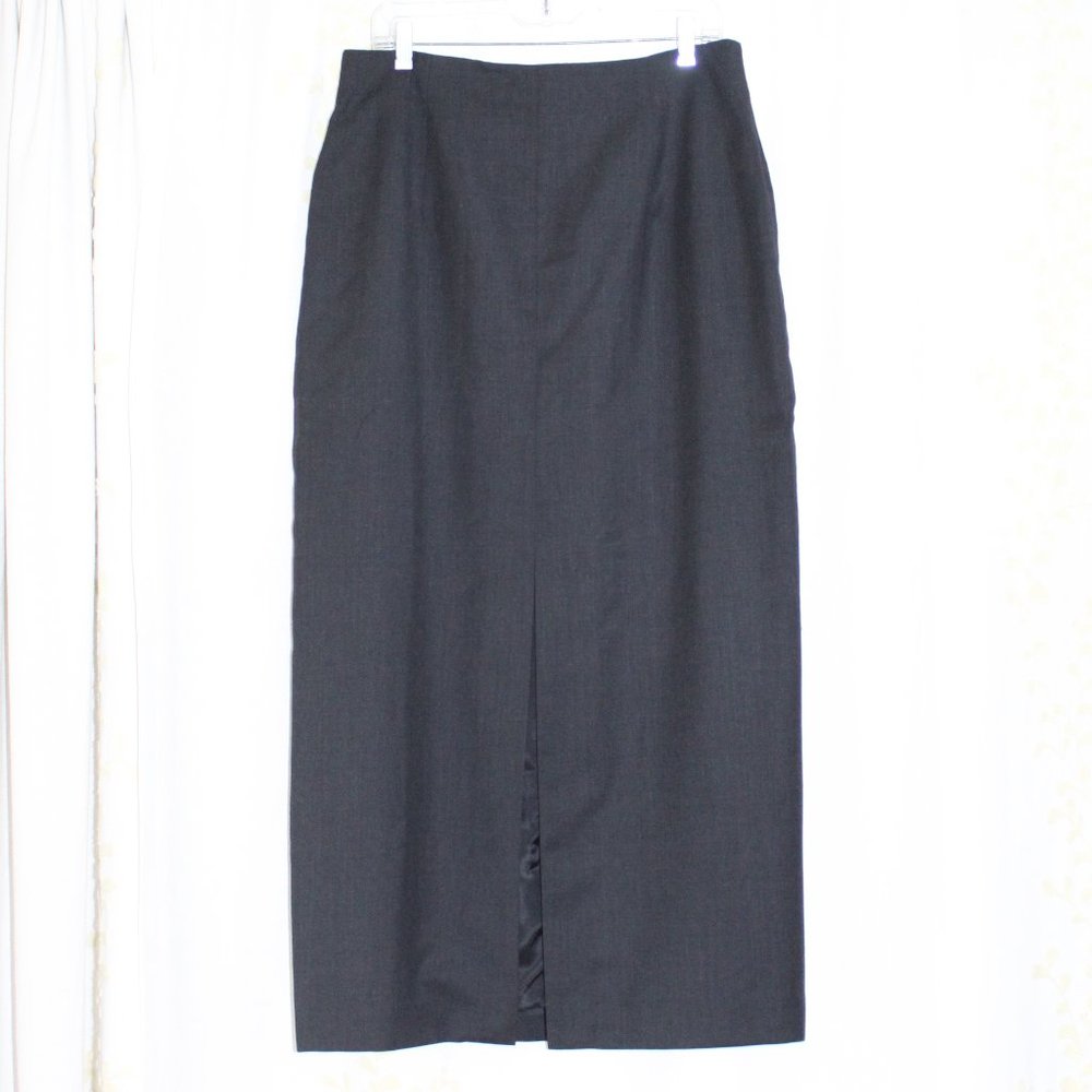 Herman Geist Gray Worsted Wool Maxi Pencil Skirt 18.5" Front Slit Women's M/L